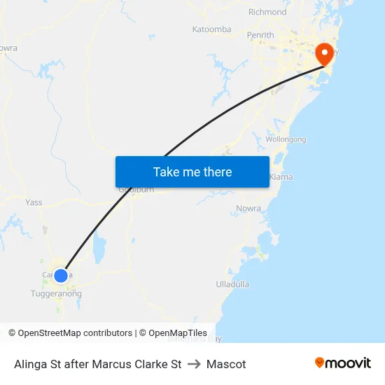 Alinga St after Marcus Clarke St to Mascot map