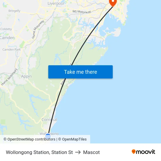Wollongong Station, Station St to Mascot map