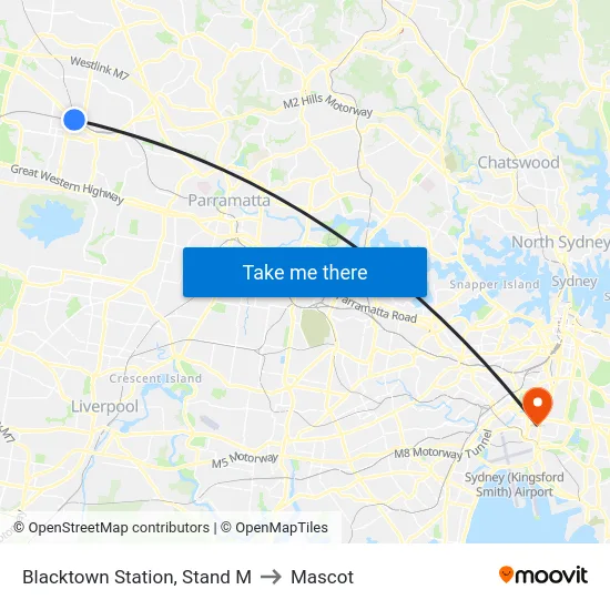 Blacktown Station, Stand M to Mascot map