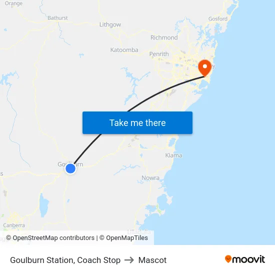 Goulburn Station, Coach Stop to Mascot map