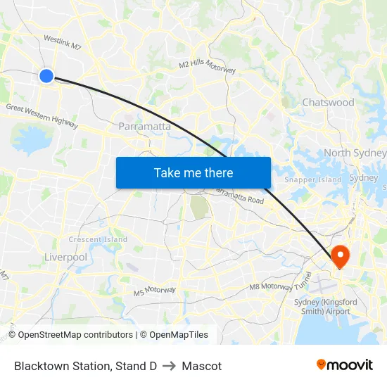 Blacktown Station, Stand D to Mascot map
