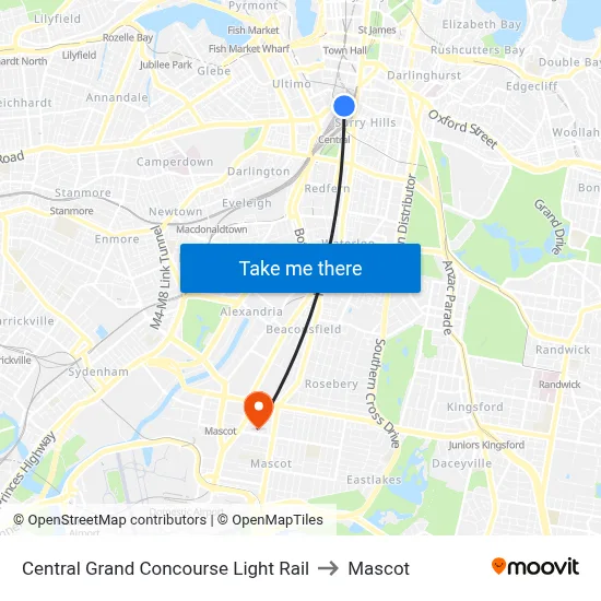 Central Grand Concourse Light Rail to Mascot map