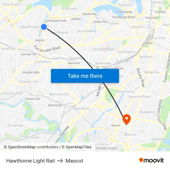 Hawthorne Light Rail to Mascot map