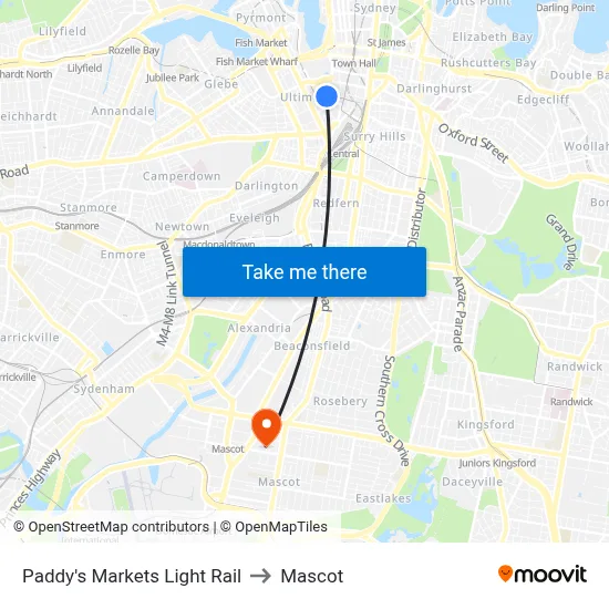 Paddy's Markets Light Rail to Mascot map