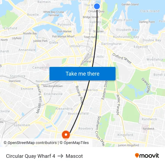 Circular Quay Wharf 4 to Mascot map