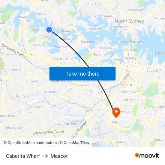 Cabarita Wharf to Mascot map