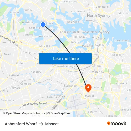 Abbotsford Wharf to Mascot map