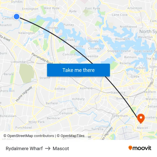 Rydalmere Wharf to Mascot map