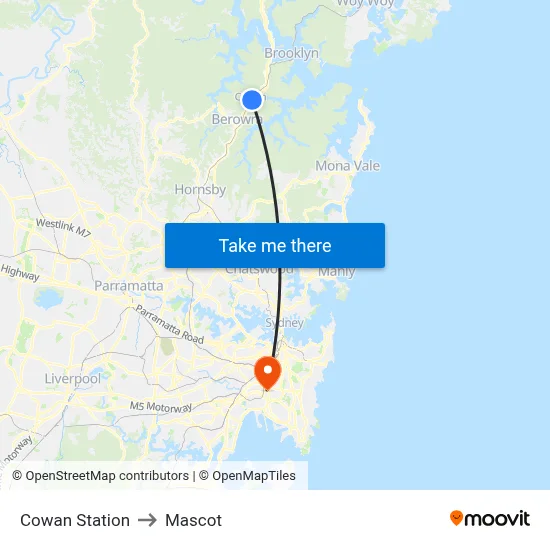 Cowan Station to Mascot map