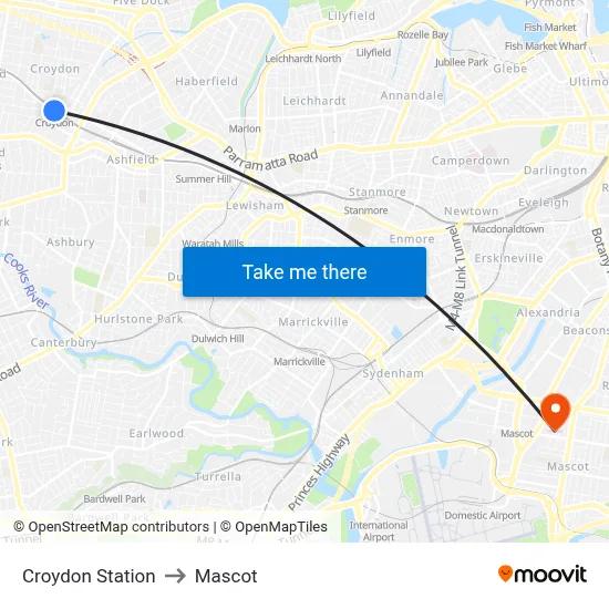 Croydon Station to Mascot map