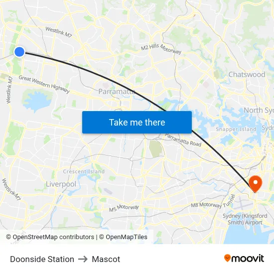 Doonside Station to Mascot map