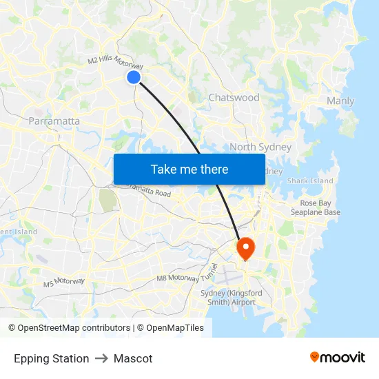 Epping Station to Mascot map