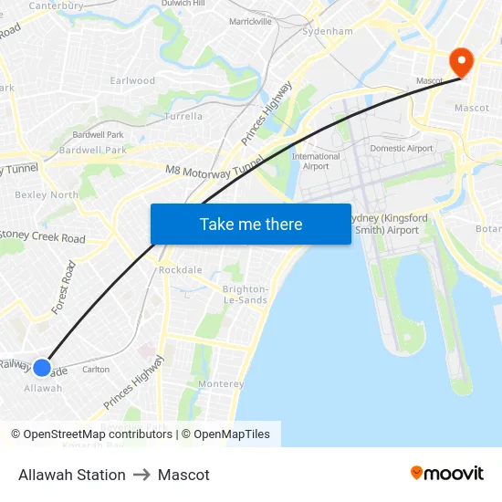 Allawah Station to Mascot map