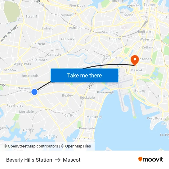 Beverly Hills Station to Mascot map