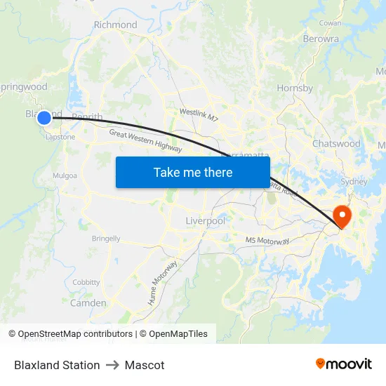 Blaxland Station to Mascot map