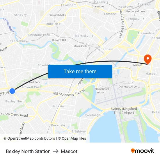 Bexley North Station to Mascot map