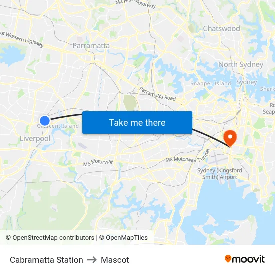 Cabramatta Station to Mascot map