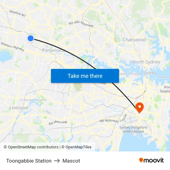 Toongabbie Station to Mascot map