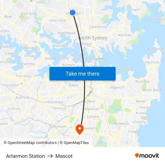 Artarmon Station to Mascot map