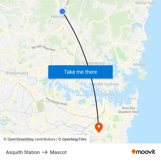 Asquith Station to Mascot map