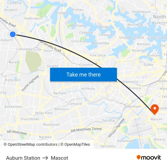 Auburn Station to Mascot map