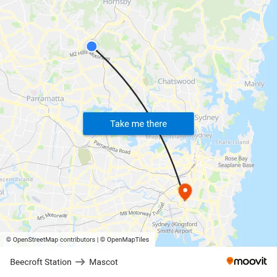 Beecroft Station to Mascot map