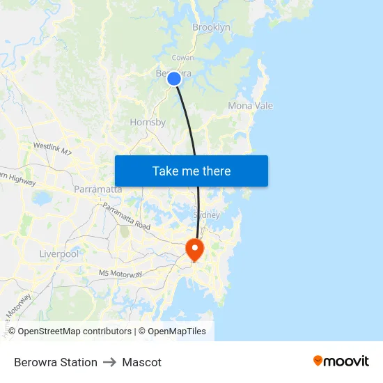 Berowra Station to Mascot map