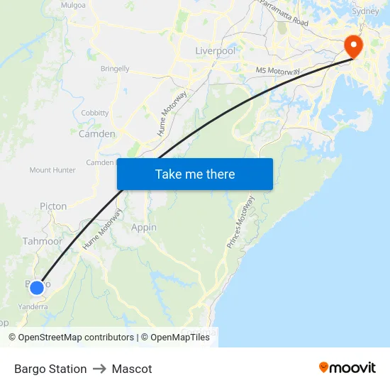 Bargo Station to Mascot map