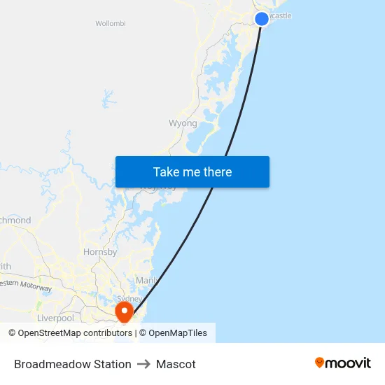 Broadmeadow Station to Mascot map