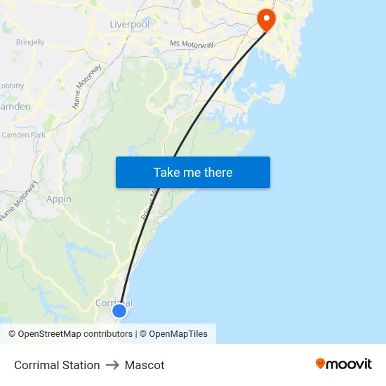 Corrimal Station to Mascot map