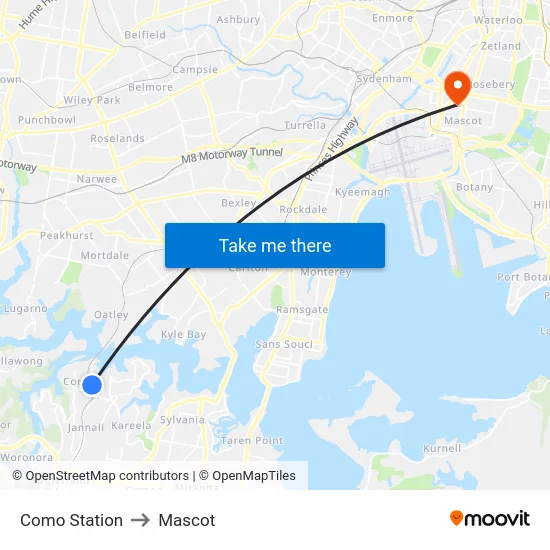 Como Station to Mascot map