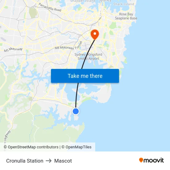 Cronulla Station to Mascot map