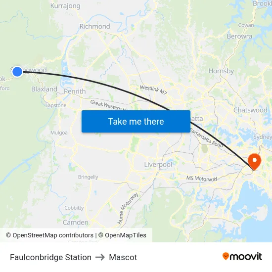 Faulconbridge Station to Mascot map