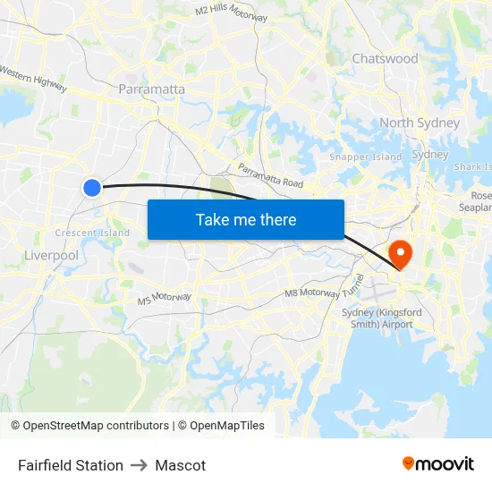 Fairfield Station to Mascot map