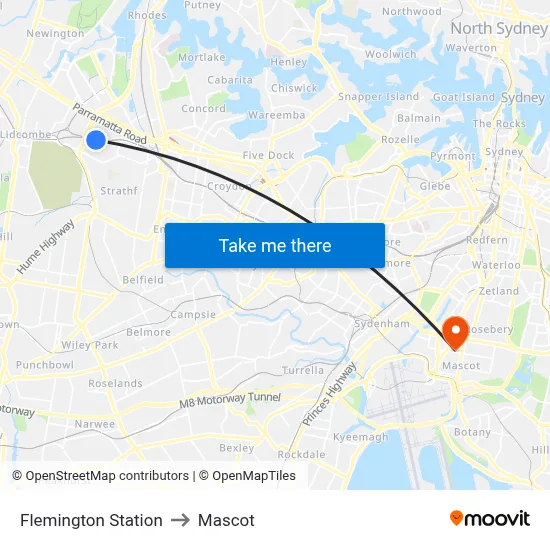 Flemington Station to Mascot map
