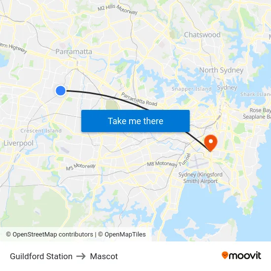 Guildford Station to Mascot map