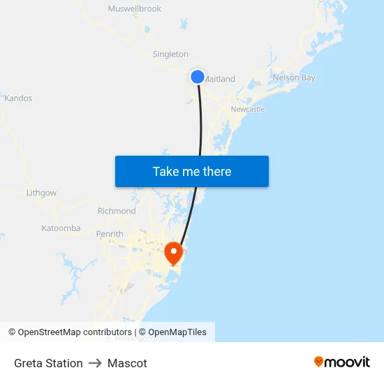 Greta Station to Mascot map