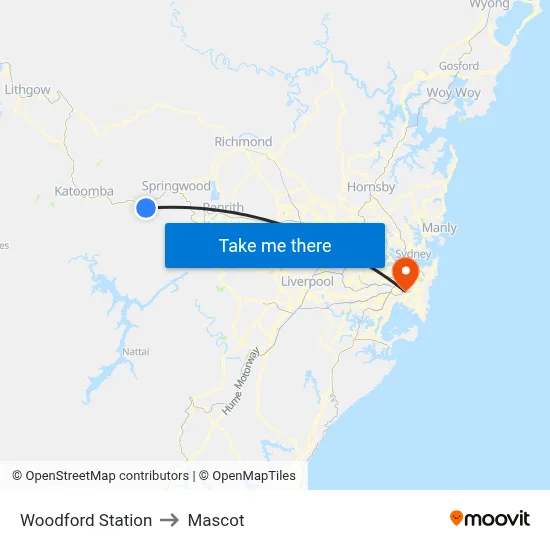 Woodford Station to Mascot map