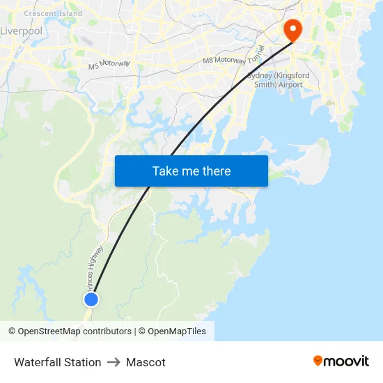 Waterfall Station to Mascot map