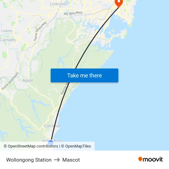 Wollongong Station to Mascot map