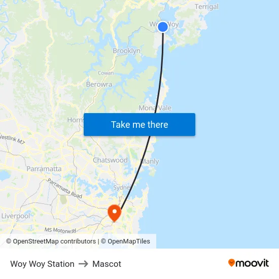 Woy Woy Station to Mascot map