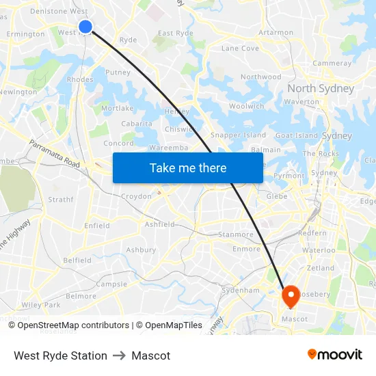 West Ryde Station to Mascot map