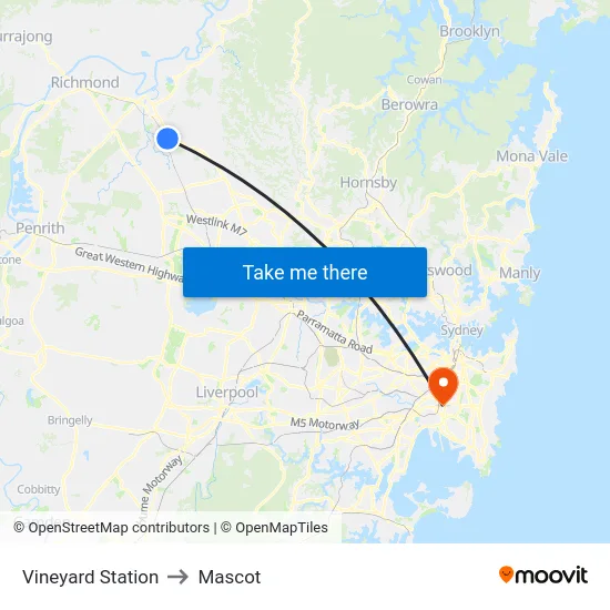 Vineyard Station to Mascot map
