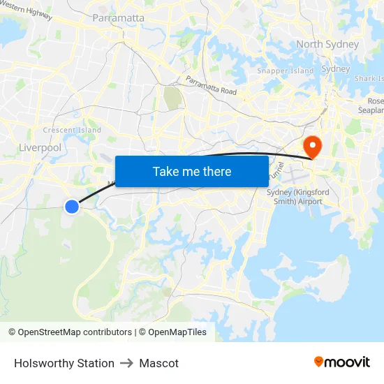 Holsworthy Station to Mascot map