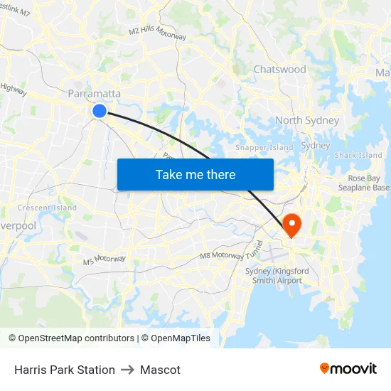 Harris Park Station to Mascot map