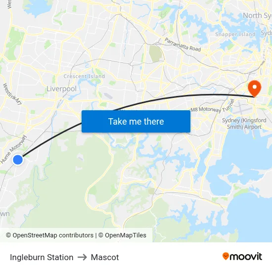 Ingleburn Station to Mascot map