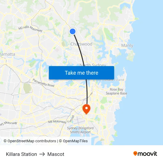 Killara Station to Mascot map