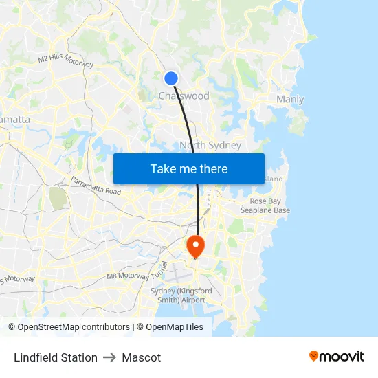 Lindfield Station to Mascot map