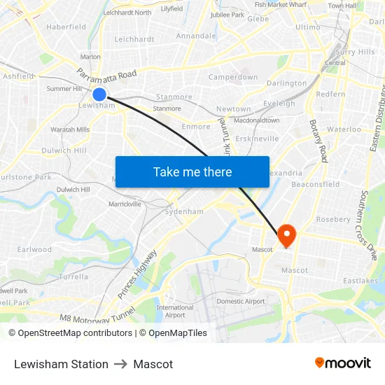 Lewisham Station to Mascot map
