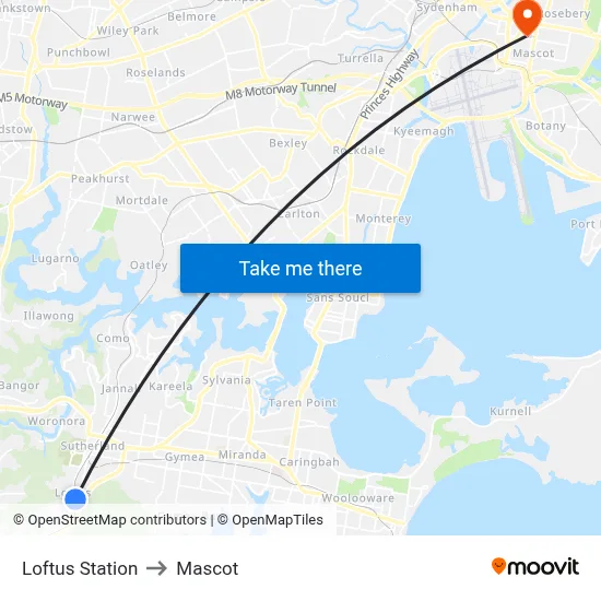 Loftus Station to Mascot map